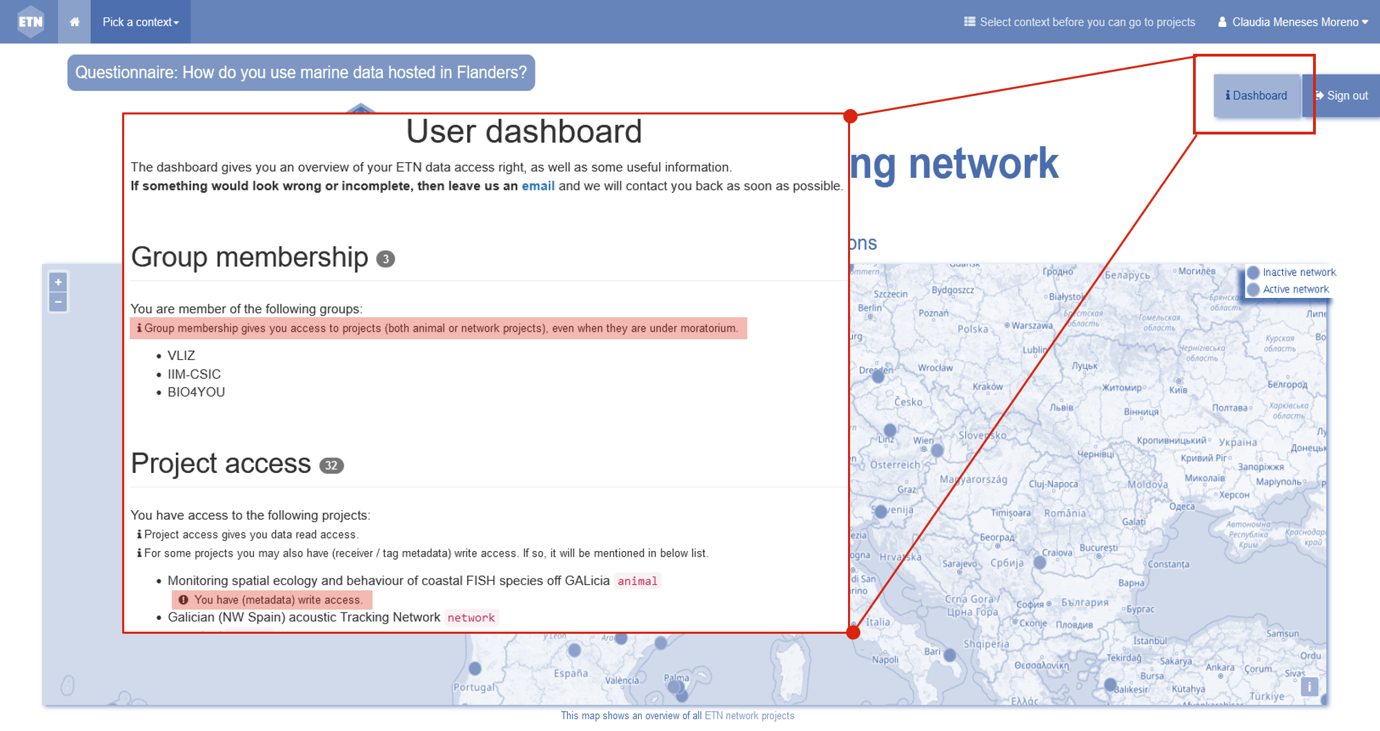 User dashboard